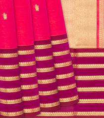 Hot Pink Handloom Silk Cotton Saree With Annam Buttas-Hot Pink