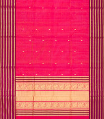 Hot Pink Handloom Silk Cotton Saree With Annam Buttas-Hot Pink