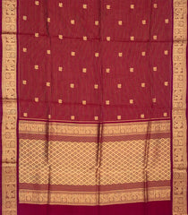 Crimson Handloom Silk Cotton Saree With Stripes & Buttas-Crimson