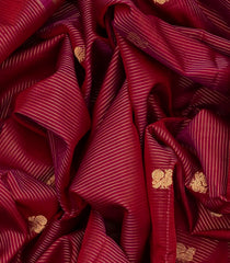 Crimson Handloom Silk Cotton Saree With Stripes & Buttas-Crimson