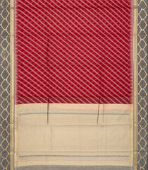 Crimson Handloom Silk Cotton Saree With Diagonal Stripes-Crimson