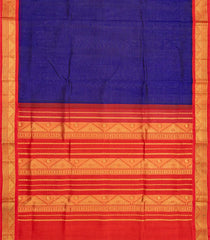 Dark Blue Handloom Silk Cotton Saree With Stripes And Temple Zari Border-Dark Blue