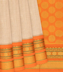 Beige Handloom Plain Silk Cotton Saree With Kamalam Zari Border-Beige