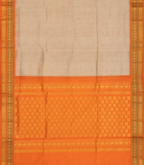 Beige Handloom Plain Silk Cotton Saree With Kamalam Zari Border-Beige