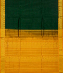 Bottle Green Handloom Plain Silk Cotton Saree With Mustard Border-Bottle Green