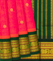 Hot Pink Handloom Korvai Silk Cotton Saree With Rudraksham Buttas-Hot Pink