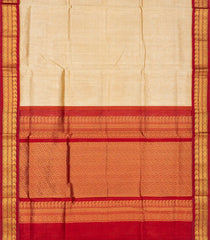 Cream Handloom Korvai Silk Cotton Saree With Red Border-Cream