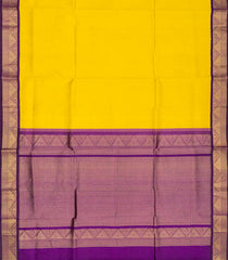 Lemon Yellow Handloom Korvai Silk Cotton Saree With Purple Border-Lime Yellow