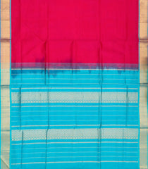 Hot Pink Handloom Plain Silk Cotton Saree With Contrast Light Blue Pallu -Hot Pink