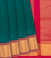 Green Handloom Silk Cotton Saree With Contrast Pink Pallu-Green