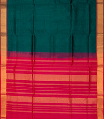 Green Handloom Silk Cotton Saree With Contrast Pink Pallu-Green