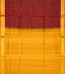 Crimson Handloom Silk Cotton Saree With Stripes & Contrast Pallu-Crimson