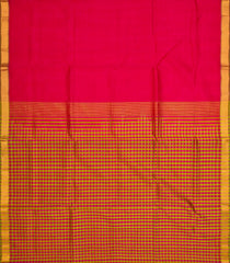 Hot Pink Handloom Plain Silk Cotton Saree With Checked Pallu-Hot Pink