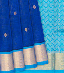 Blue Handloom Silk Cotton Saree With Buttas & Sky Blue Pallu-Blue