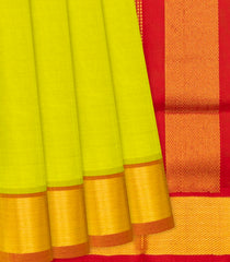 Light Green Handloom Plain Silk Cotton Saree With Red Pallu -Light Green