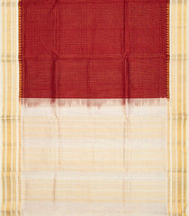 Crimson Handloom Korvai Silk Cotton Saree With Checks & White Border-Crimson