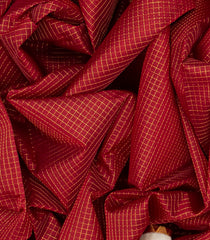 Crimson Handloom Korvai Silk Cotton Saree With Checks & White Border-Crimson