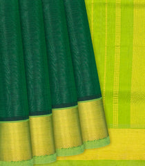 Dark Green Handloom Plain Silk Cotton Saree With Contrast Green Pallu-Dark Green