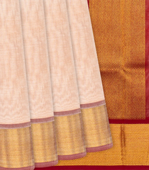 Cream Handloom Plain Silk Cotton Saree With Contrast Crimson Pallu-Cream