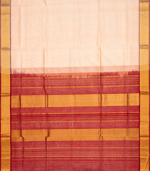 Cream Handloom Plain Silk Cotton Saree With Contrast Crimson Pallu-Cream