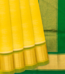 Lemon Yellow Handloom Plain Silk Cotton Saree With Green Pallu-Lime Yellow