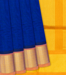 Ink Blue Handloom Plain Silk Cotton Saree With Mustard Pallu-Ink Blue