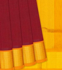 Crimson Handloom Plain Silk Cotton Saree With Mustard Pallu-Crimson