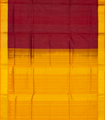 Crimson Handloom Plain Silk Cotton Saree With Mustard Pallu-Crimson