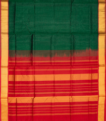 Dark Green Handloom Plain Silk Cotton Saree With Red Pallu-Dark Green