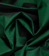 Dark Green Handloom Plain Silk Cotton Saree With Red Pallu-Dark Green