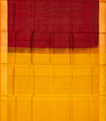 Crimson Handloom Plain Silk Cotton Saree With Yellow Pallu-Crimson