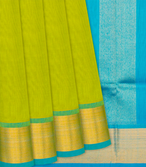 Light Green Handloom Plain Silk Cotton Saree With Sky Blue Pallu-Light Green