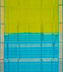 Light Green Handloom Plain Silk Cotton Saree With Sky Blue Pallu-Light Green