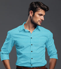 Cyan All-Over Printed Formal Shirt-Cyan