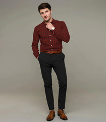 Brick Red Checked Formal Shirt-Red