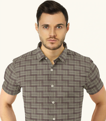 Grey Geometric Printed Formal Shirt-Grey