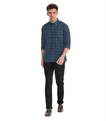 Navy Blue Checked Twill Weave Formal Shirt-Navy Blue