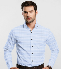 Baby Blue Checked Formal Shirt-Light Blue