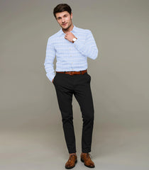 Baby Blue Checked Formal Shirt-Light Blue