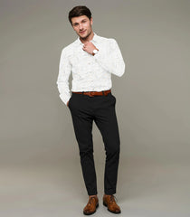 Crisp White Geometric Printed Formal Shirt-Off White