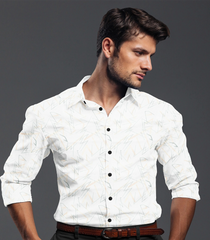 Crisp White Geometric Printed Formal Shirt-Off White