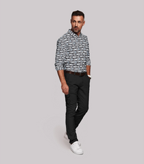 Black Geometric Printed Formal Shirt-Black