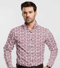 Pink Tonal Checked Geometric Printed Shirt-Pink