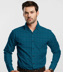 Deep Sea Blue Checked Formal Shirt-Blue