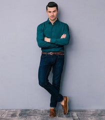 Dark Teal Solid Formal Shirt-Teal