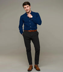 Classic Blue Solid Textured Formal Shirt-Blue