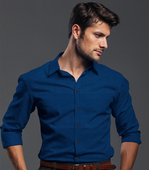 Classic Blue Solid Textured Formal Shirt-Blue