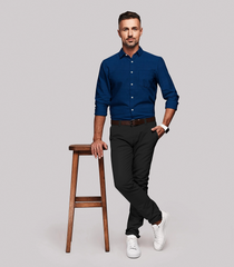 Classic Blue Solid Textured Formal Shirt-Blue