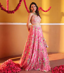 Embroidered Candy Pink Lehenga set-Pink-M