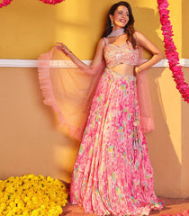 Embroidered Candy Pink Lehenga set-Pink-M